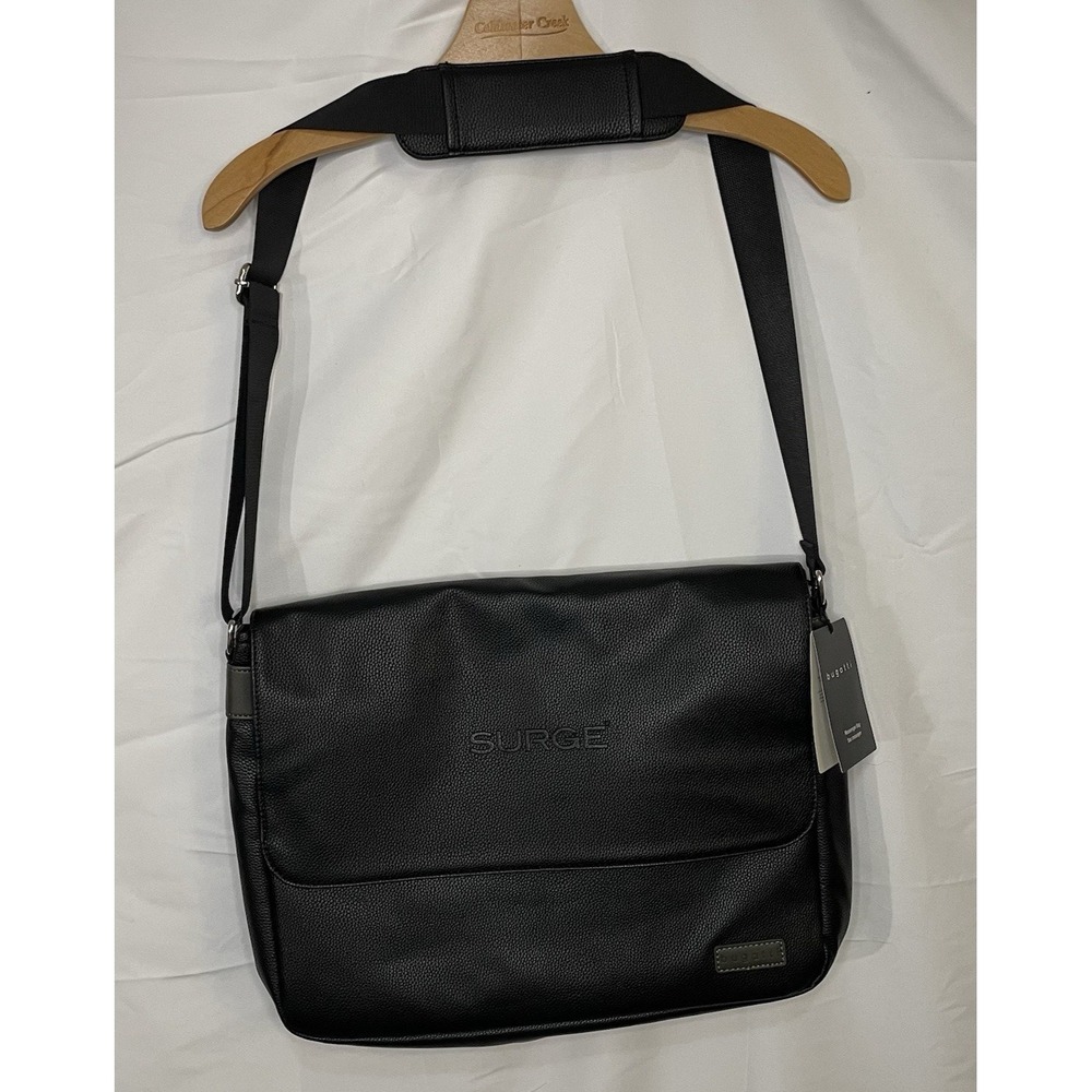 Black Leather Messenger Bag-Bugatti NWT Laptop Bag-Work Satchel-Shoulder Bag